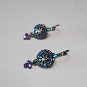Silver-Tone Blue and Purple Crystal Drop Earrings